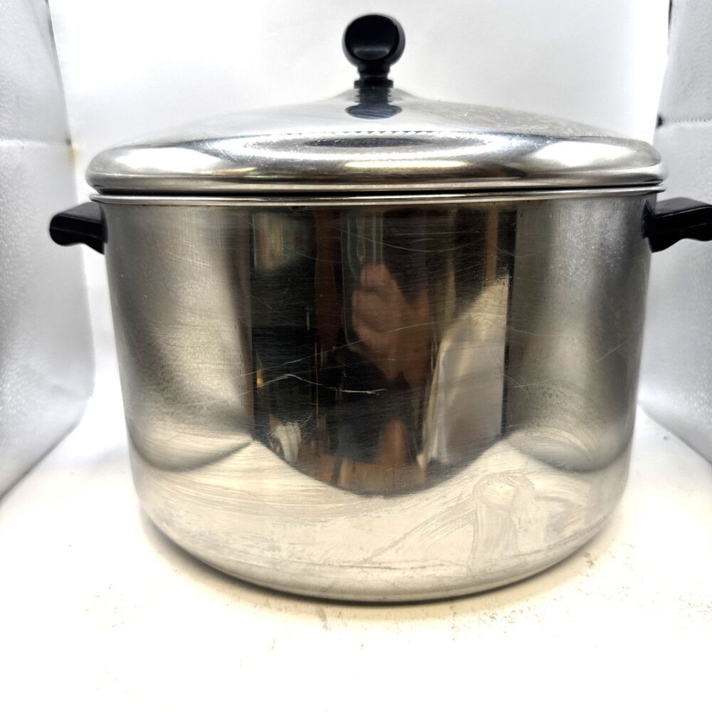 Vintage Farberware Stainless Steel Aluminum Clad 8 Qt Stock Pot With Lid NY USA